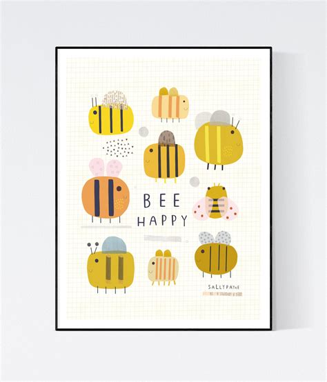 Bee Happy Wall Art Wall Art Childrens Prints Etsy