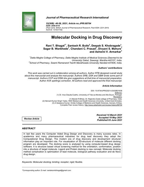 Pdf Molecular Docking In Drug Discovery