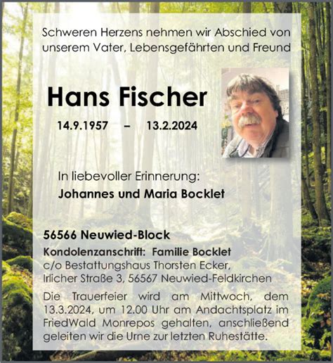 Traueranzeigen Von Hans Fischer Rz Trauer De