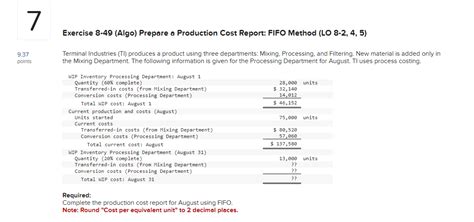 Solved Exercise Algo Prepare A Production Cost Chegg