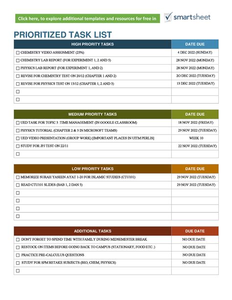 Prioritized To Do List Prioritized Task List High Priority Tasks Date