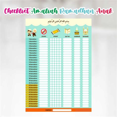 Jual Poster Checklist Amaliah Ramadhan Anak Tebal Full Color Shopee