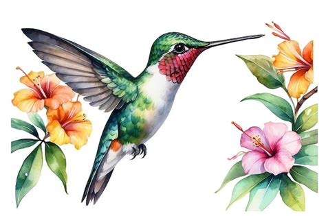 Premium Photo | Isolated watercolor hummingbird on white background