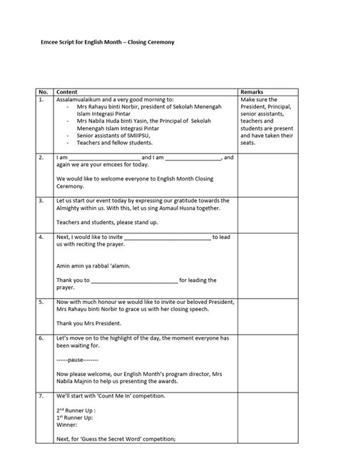 Emcee Script Closing Ceremony English Month Pdf