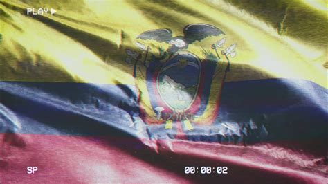 VHS Video Casette Record Ecuador Flag Waving On The Wind Glitch Noise