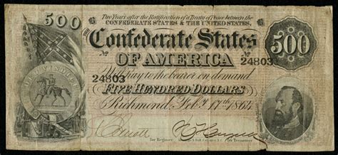 1864 500 Five Hundred Dollars Confederate States Of America Richmond