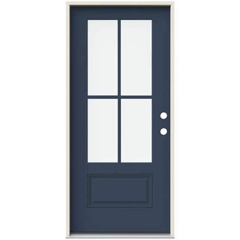 Jeld Wen 36 In X 80 In Left Hand 4 Lite Clear Glass Revival Blue Painted Fiberglass Prehung