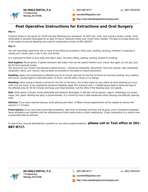 Post Op Extraction Instructions Printable