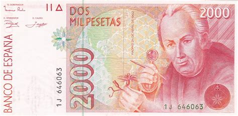 Billete España 2000 Pesetas José Celestino Mutis 1992 Serial 1J