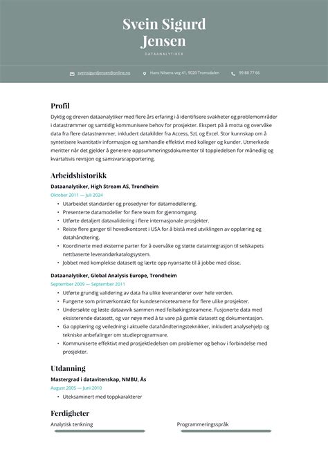 Dataanalytiker Cv Eksempler Og Skrivetips Gratis Guide Cvapp No