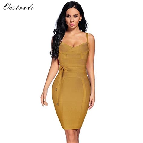 Ocstrade Bandage Dress For Women 2021 Summer Bodycon Dress Ginger Tie