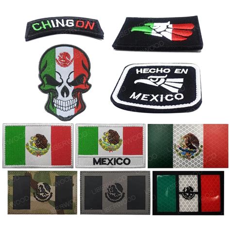 LIBERWOOD parche bordado de calavera con bandera de México parche