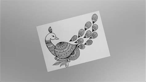 A Black And White Drawing Of A Peacock