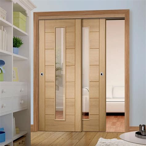 Pass Easi Two Sliding Doors And Frame Kit Palermo Oak 1 Pane Door Clear Glass Prefinished