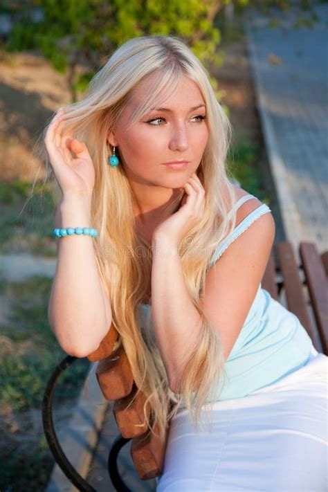 Lovely Beautiful Blonde Woman With Amazing Eyes Stock Photo Image Of