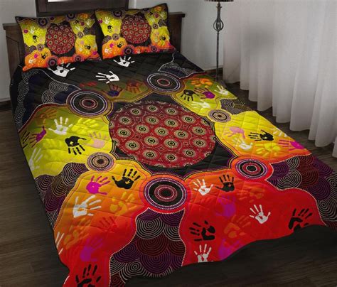 Aboriginal Quilt Bed Set Indigenous Circle Dot Painting Hand Art