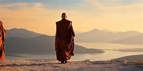 Premium Ai Image Buddhist Monk Standing In A Beautiful Valley