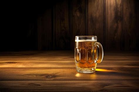 Premium Ai Image Beer Glass With White Beer Foam On A Wooden Table