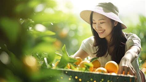 Mujeres Campesinas Asi Ticas Recogiendo Felizmente La Cosecha De