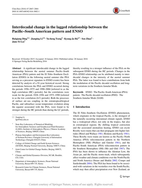 Interdecadal Change In The Lagged Relationship Between The Pacific