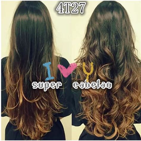 Aplique Tic Tac Cabelo Cor 4t27 Morena Iluminada Ondulado Ombre Hair