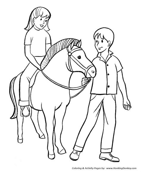 Horse Coloring Pages | Boy and Girl with Pony Coloring Page | HonkingDonkey