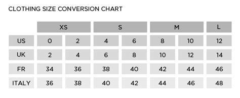 French Clothing Size Comparison