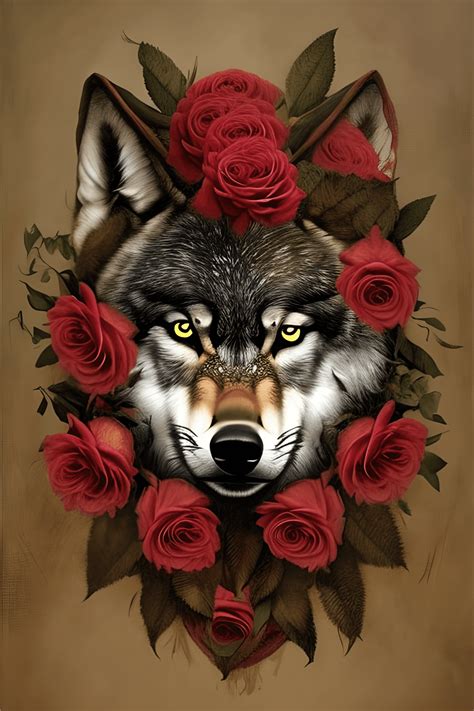 Draw A Wolf With Roses Graphic Creative Fabrica