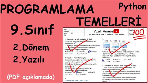 Programlama Temelleri 9 Sınıf 2 Dönem 2 Yazılı Test Soruları PYTHON