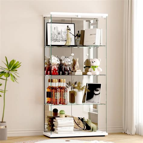 Darget Glass Display Cabinet 4 Shelf Curio Cabinet 2 Doors Glass Display Caseback