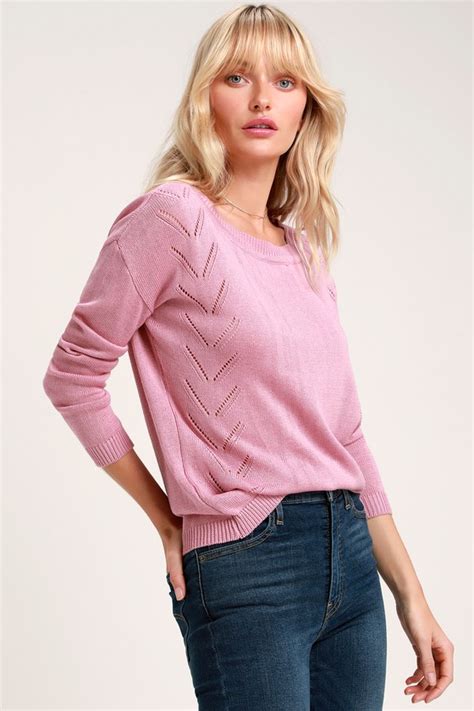 Cute Mauve Pink Sweater Pointelle Sweater Oversized Sweater Lulus