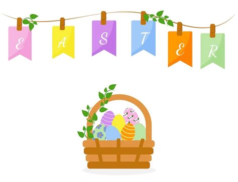 Premium Vector Easter Vector Illustration Basket With Pastel Colors Eggs Sign Happy Easter