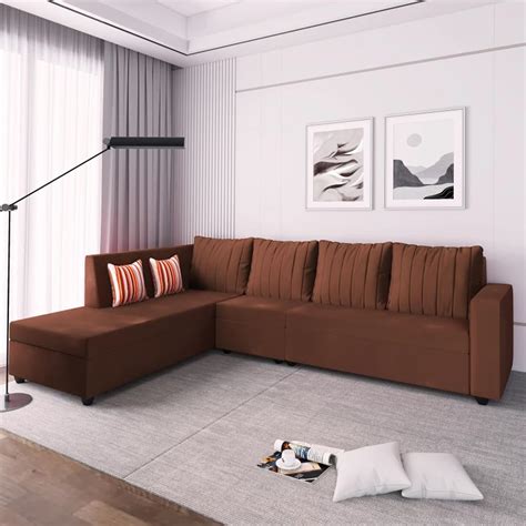 Sunuzu Sevoster 6 Seater Fabric LHS Sectional L Shape Sofa Set Brown