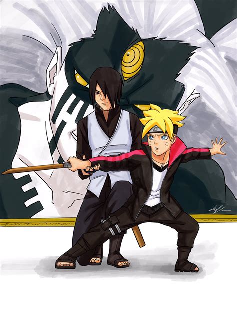 Sasuke & Boruto Sword Training - Coloured Drawing. : r/Naruto