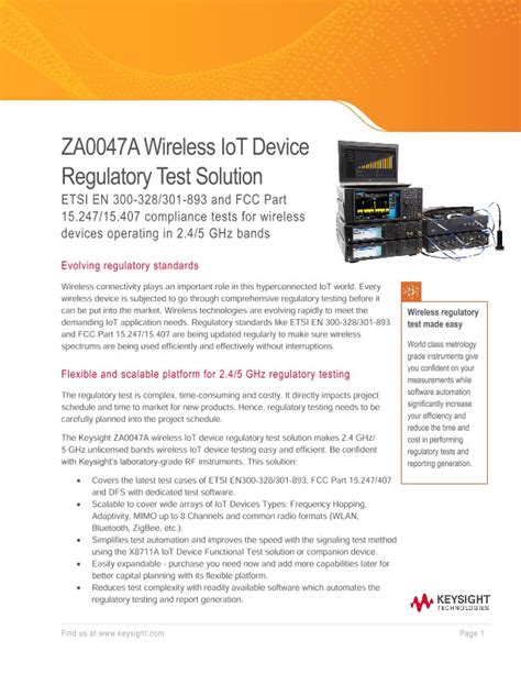 ZA0047A Wireless IoT Device Regulatory Test Solution PDF Asset Page