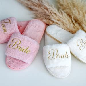 Matching Fluffy Slippers Bride Bridesmaids Maid Of Honor Gift Matron Of