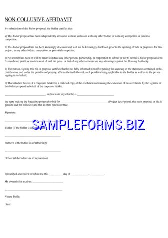 Non Collusion Affidavit Templates Samples Forms