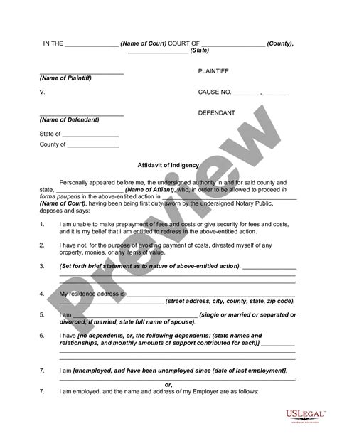 Texas Affidavit Of Indigency In Forma Pauperis Indigency Example Us Legal Forms