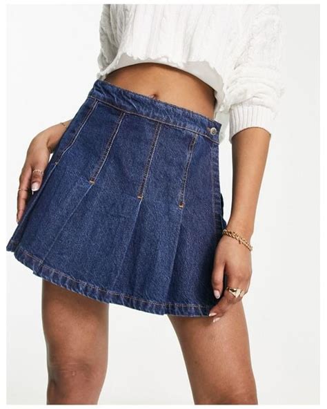 Stradivarius Pleated Denim Mini Skirt In Blue Lyst