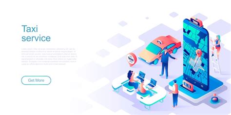 Premium Vector Taxi Service Isometric Landing Page Vector Template