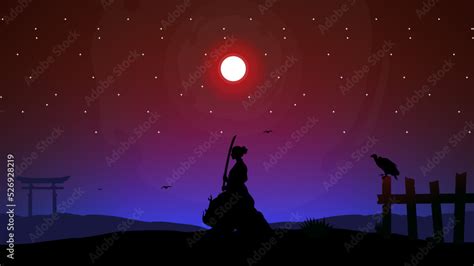 Lady Samurai Silhouette Of A Samurai In The Night Background Woman