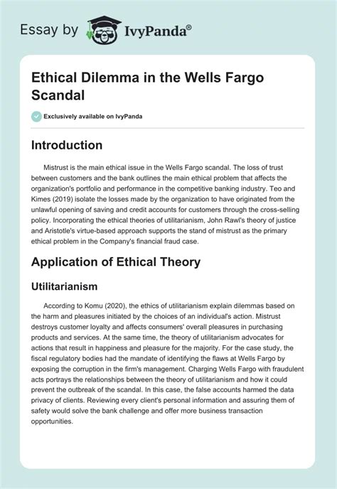 Ethical Dilemma In The Wells Fargo Scandal Words Essay Example