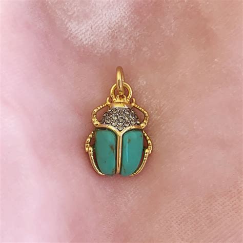 Scarab Charm Pendant Turquoise Micro Pave 14K Gold Etsy