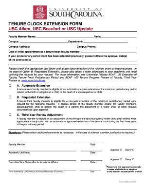 Fillable Online Sc TENURE CLOCK EXTENSION FORM USC Aiken USC Beaufort