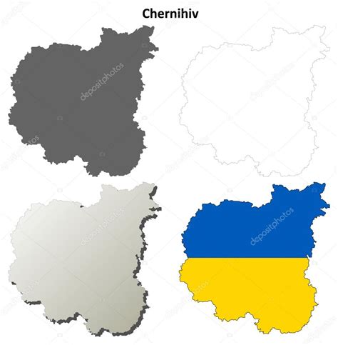 Chernihiv En Blanco Esquema Mapa Conjunto Vector Gráfico Vectorial