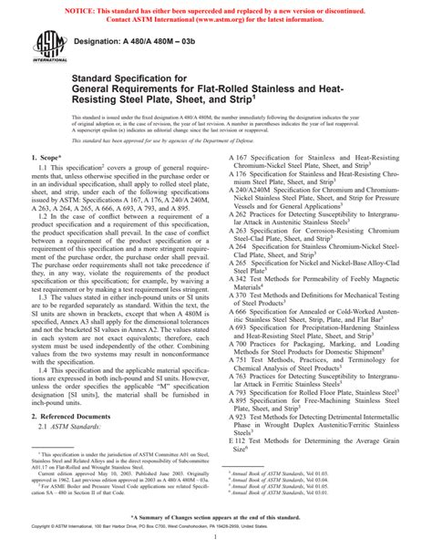 Astm A480 A480m 03b Standard Specification For General Requirements For Flat Rolled Stainless And