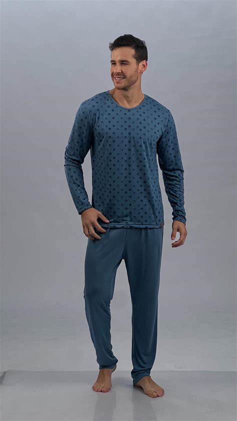 Pijama Tradicional Inverno MASCULINO Azul Pontilhado Lory Lingerie Ilhota SC