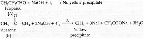 A and B are two functional isomers of compound C3H6O. On heating with NaOH and I2, isomer B ...