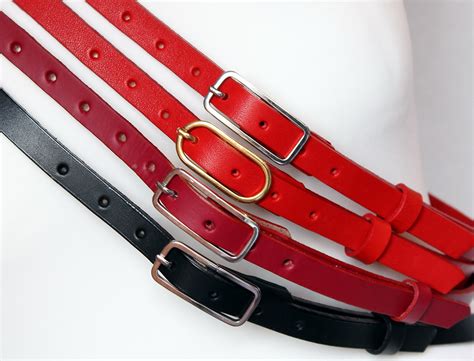 Skinny Leather Belt Black Full Grain Belt Red Women S Belt Etsy