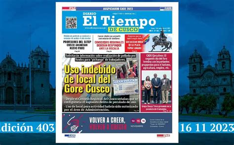 Diario El Tiempo de Cusco Edición 403 Jueves 16 11 2023 Diario El